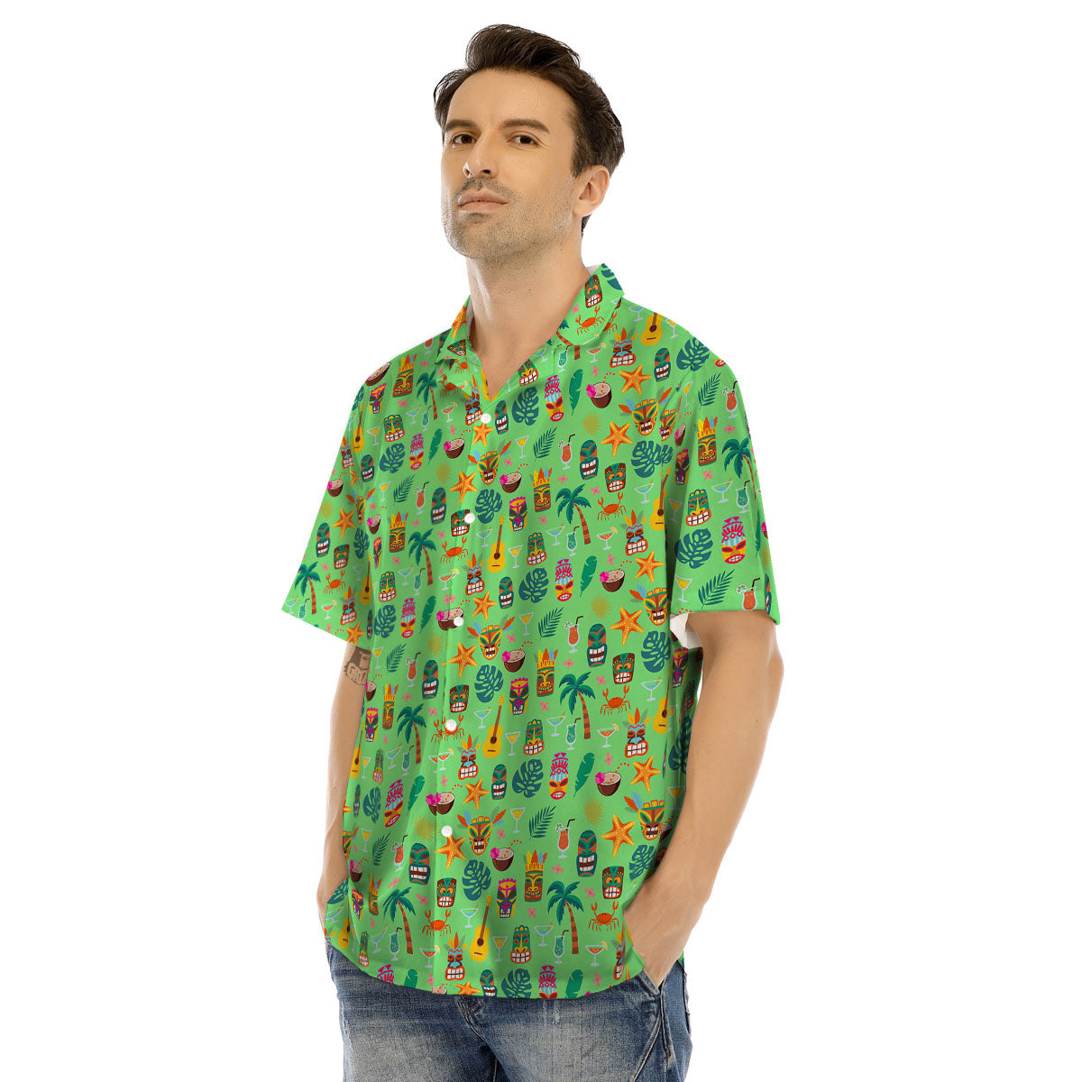Tiki Colorful Print Pattern Men's Hawaiian Shirt-grizzshop