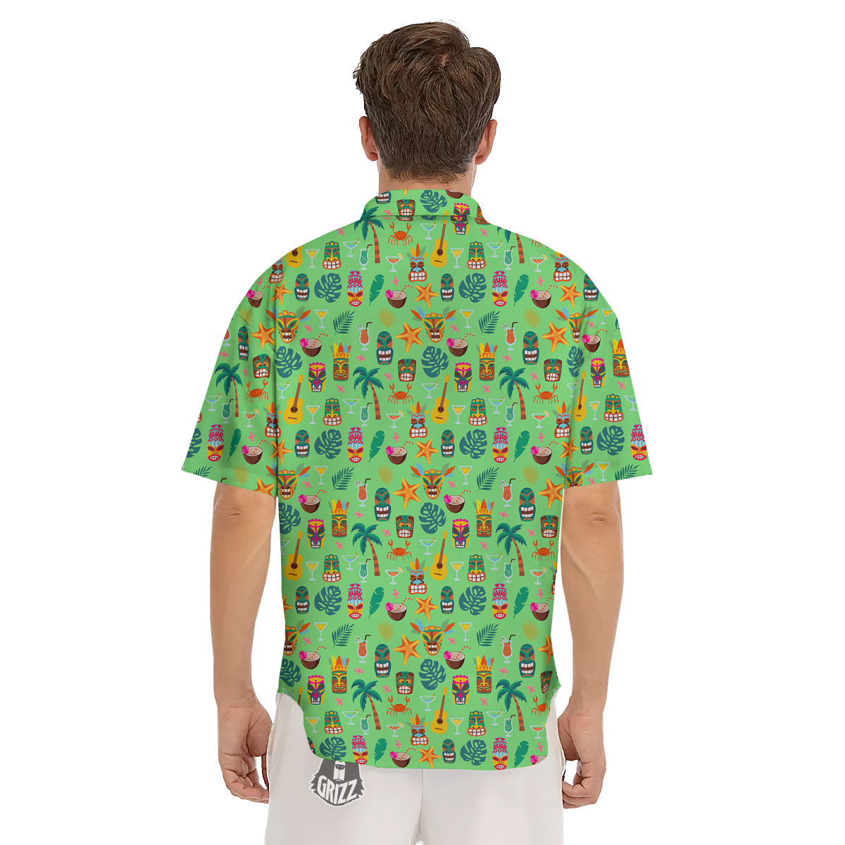 Tiki Colorful Print Pattern Men's Short Sleeve Shirts-grizzshop