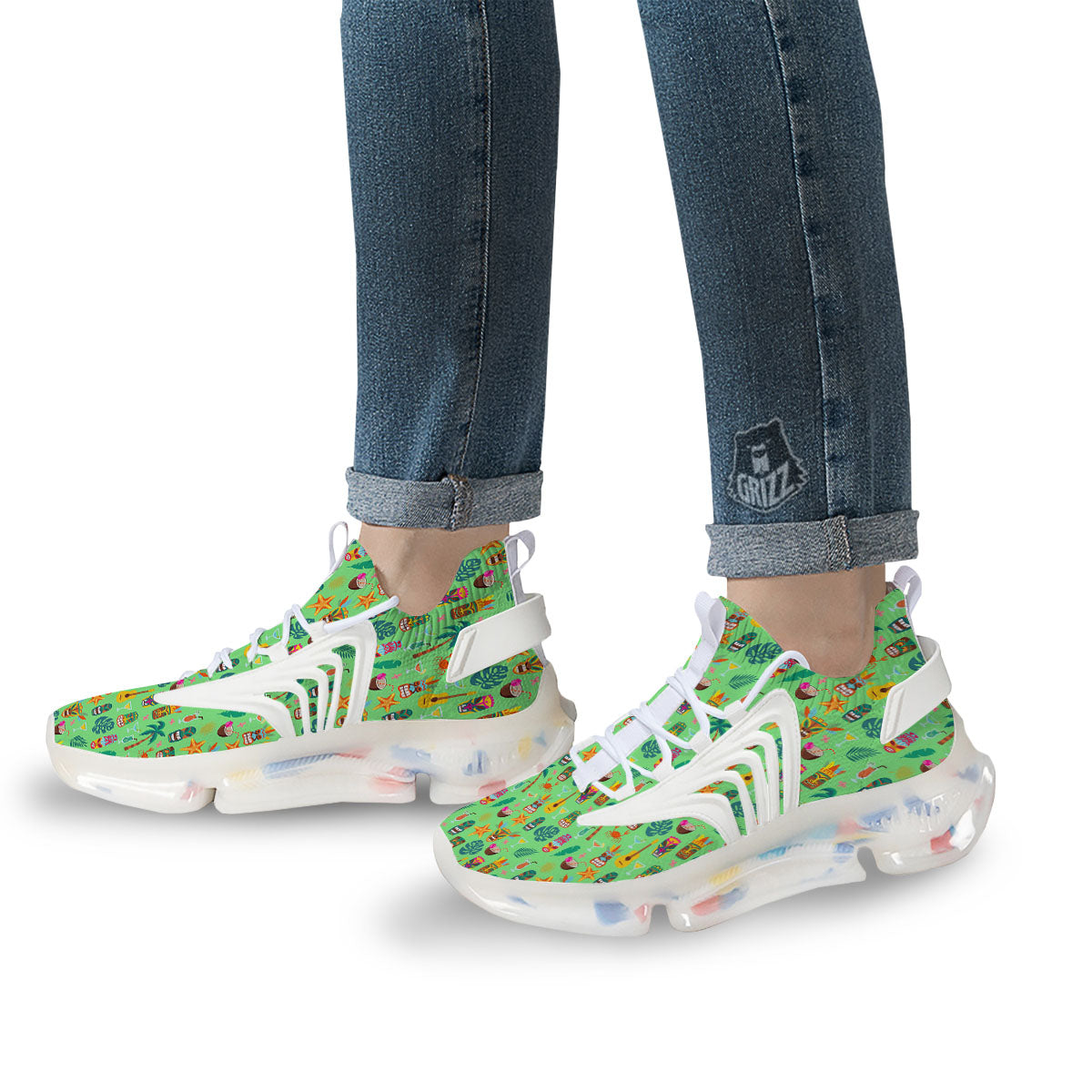 Tiki Colorful Print Pattern White Gym Shoes-grizzshop