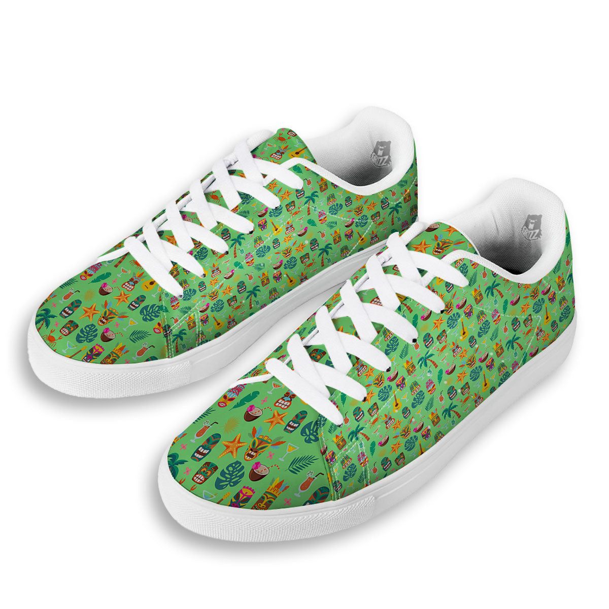 Tiki Colorful Print Pattern White Low Top Sneakers-grizzshop