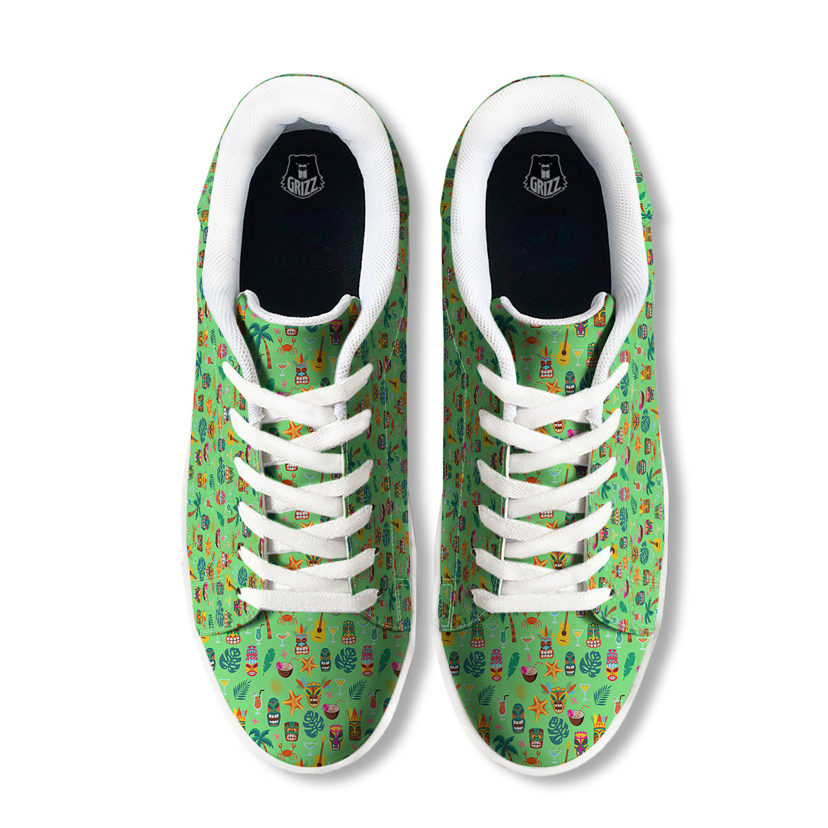 Tiki Colorful Print Pattern White Low Top Sneakers-grizzshop