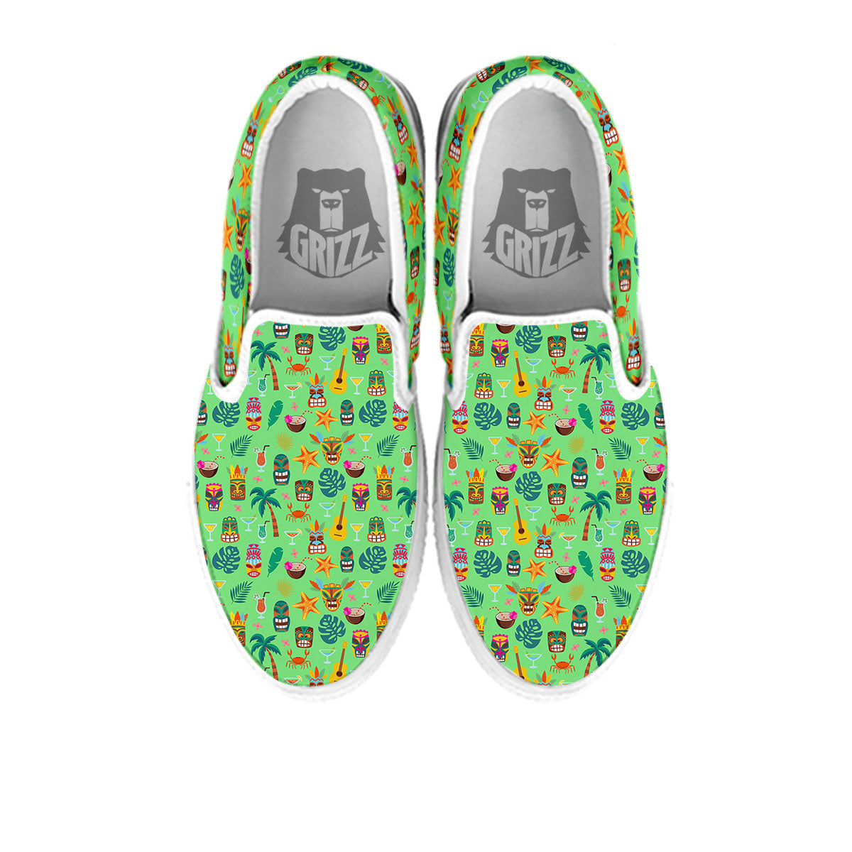 Tiki Colorful Print Pattern White Slip On Shoes-grizzshop