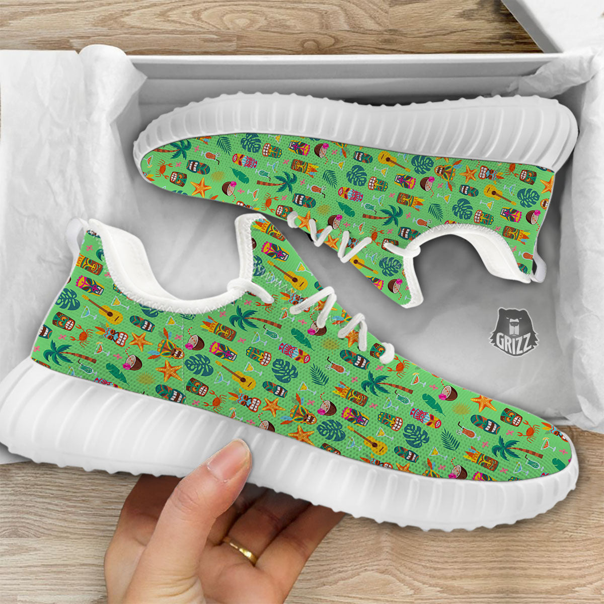 Tiki Colorful Print Pattern White Walking Shoes-grizzshop