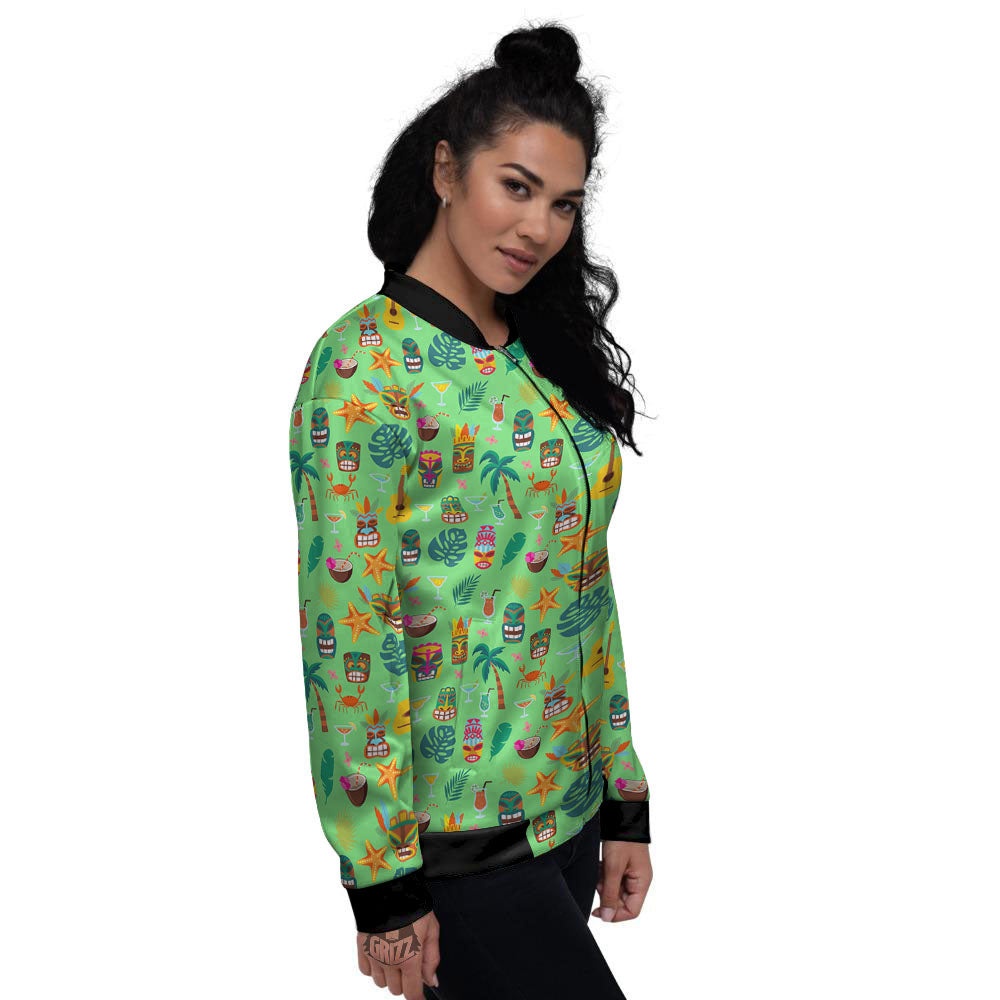 Tiki Colorful Print Pattern Women's Bomber Jacket-grizzshop