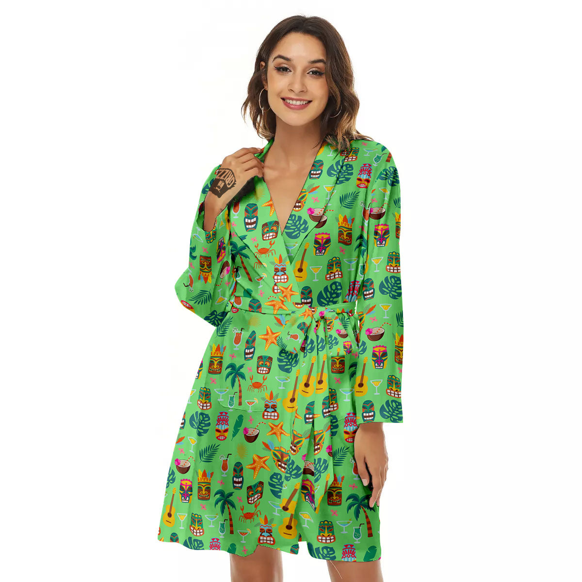 Tiki Colorful Print Pattern Women's Robe-grizzshop