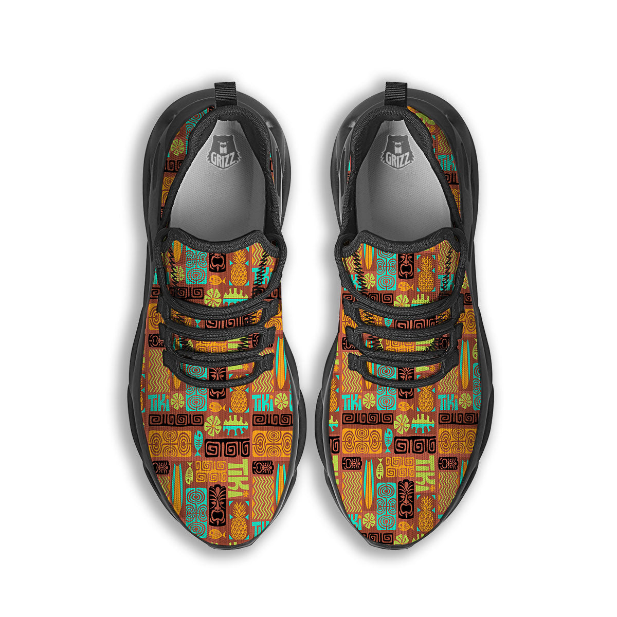 Tiki Ethnic Print Pattern Black Running Shoes-grizzshop