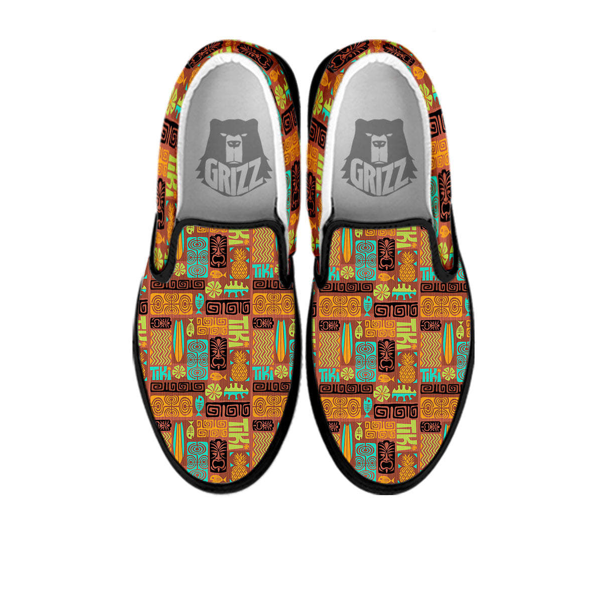 Tiki Ethnic Print Pattern Black Slip On Shoes-grizzshop