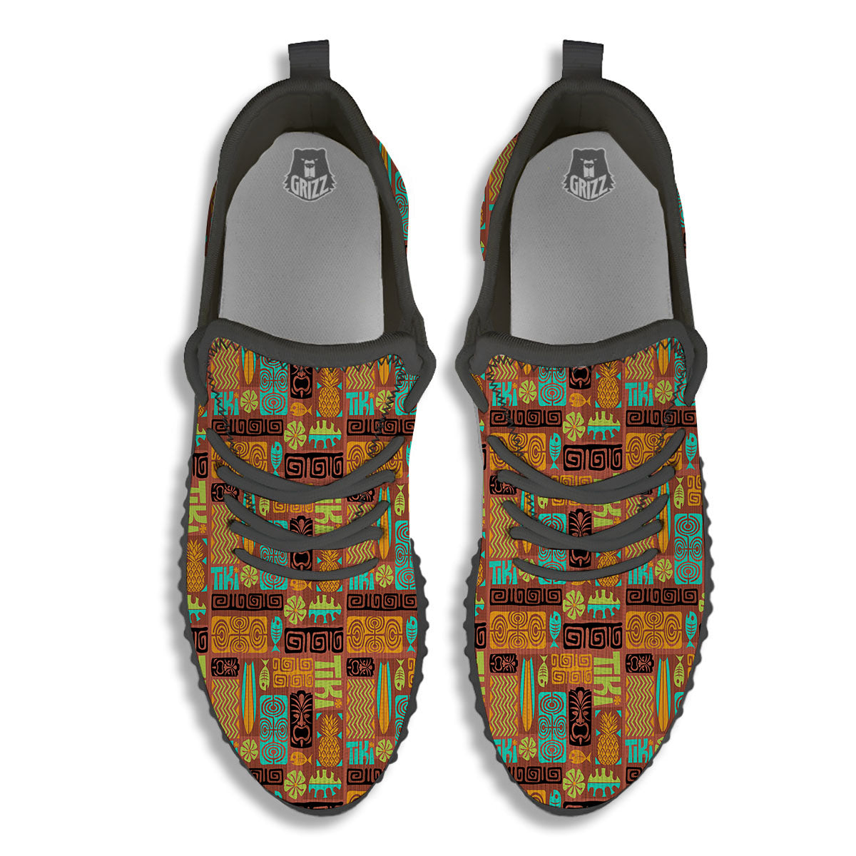 Tiki Ethnic Print Pattern Black Walking Shoes-grizzshop