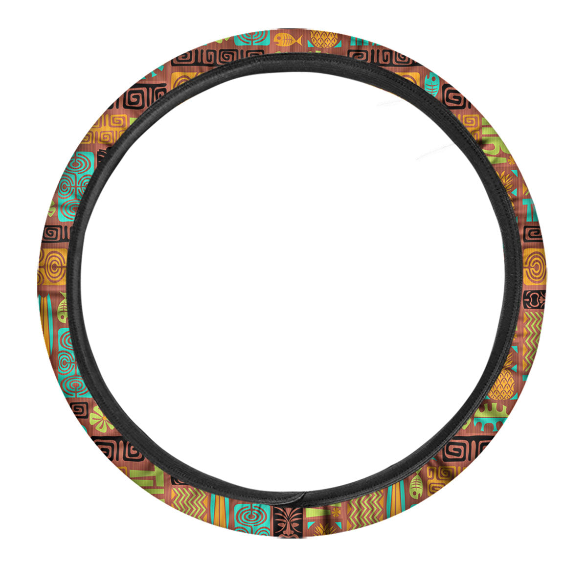 Tiki Ethnic Print Pattern Car Steering Wheel Cover-grizzshop