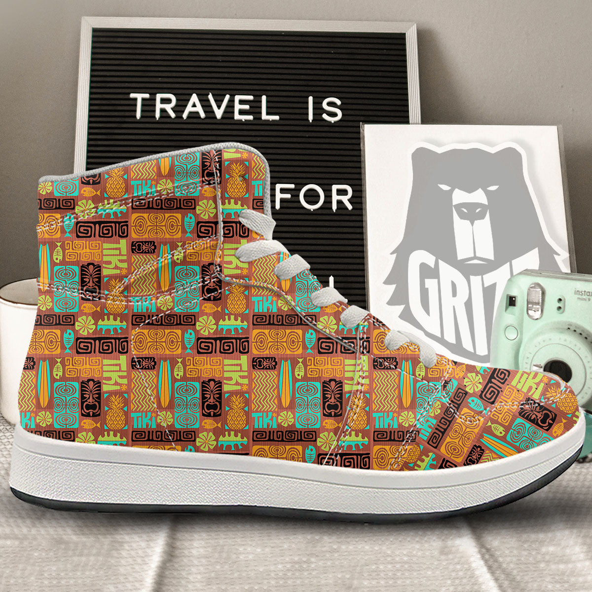 Tiki Ethnic Print Pattern High Top Sneakers-grizzshop