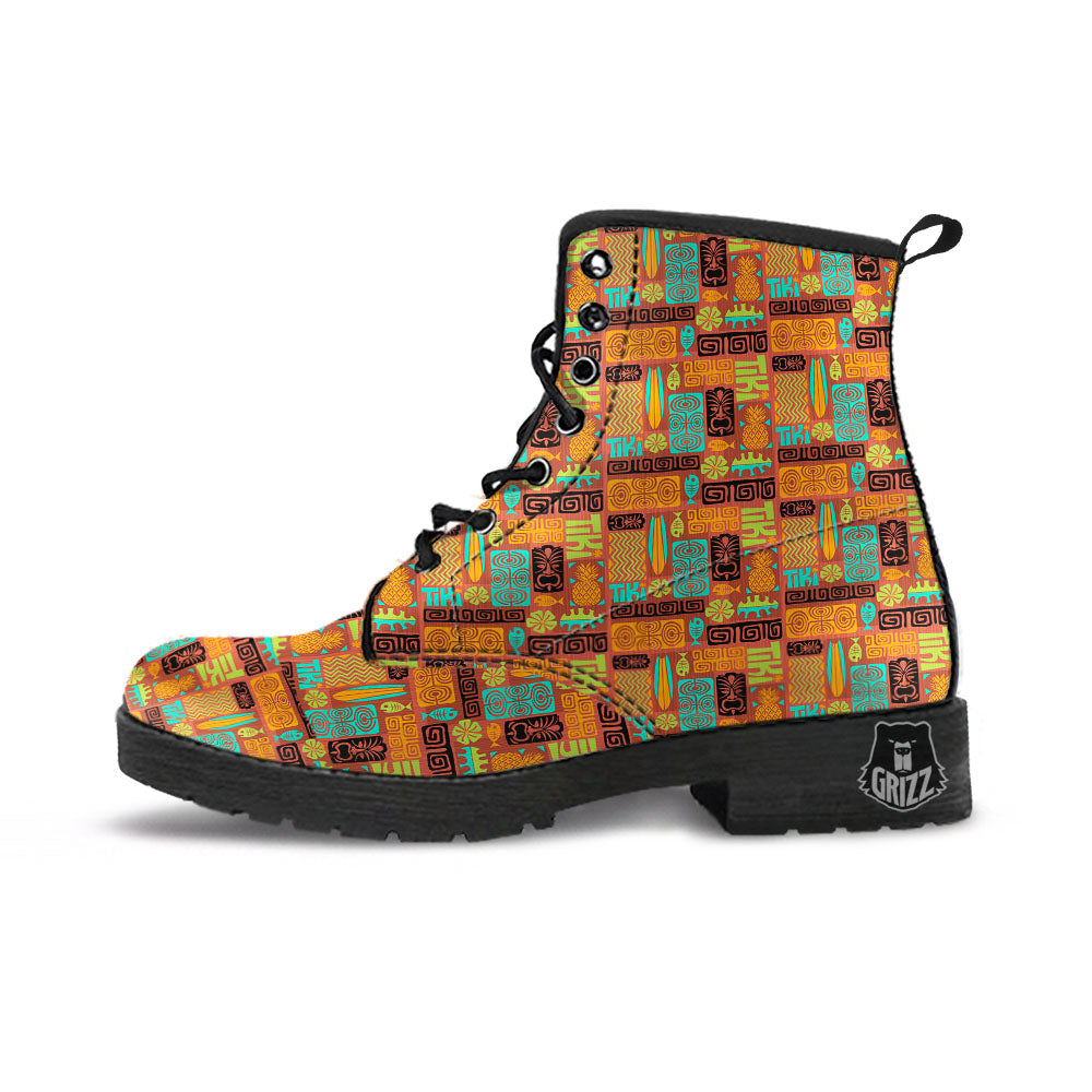 Tiki Ethnic Print Pattern Leather Boots-grizzshop