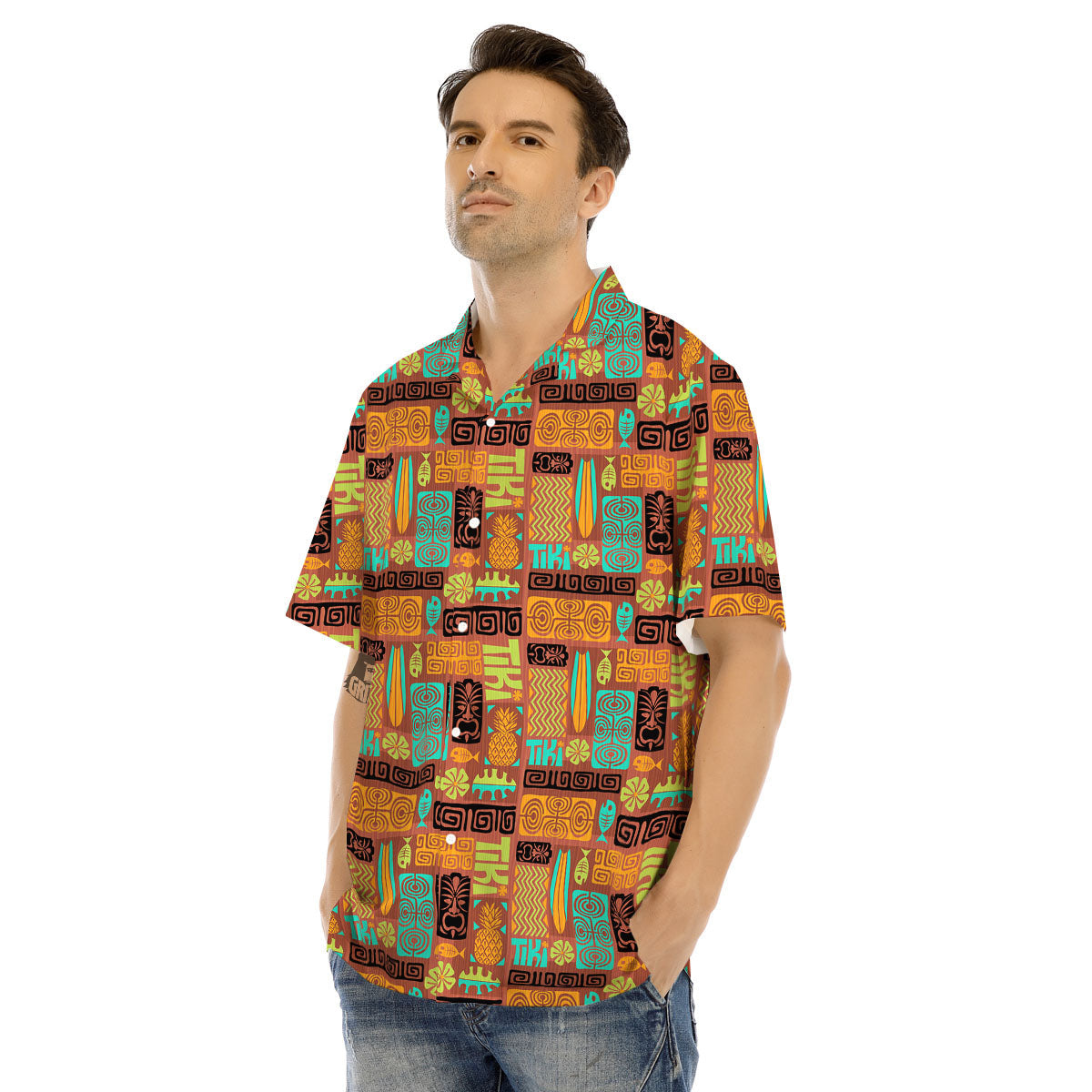 Tiki Ethnic Print Pattern Men's Hawaiian Shirt-grizzshop