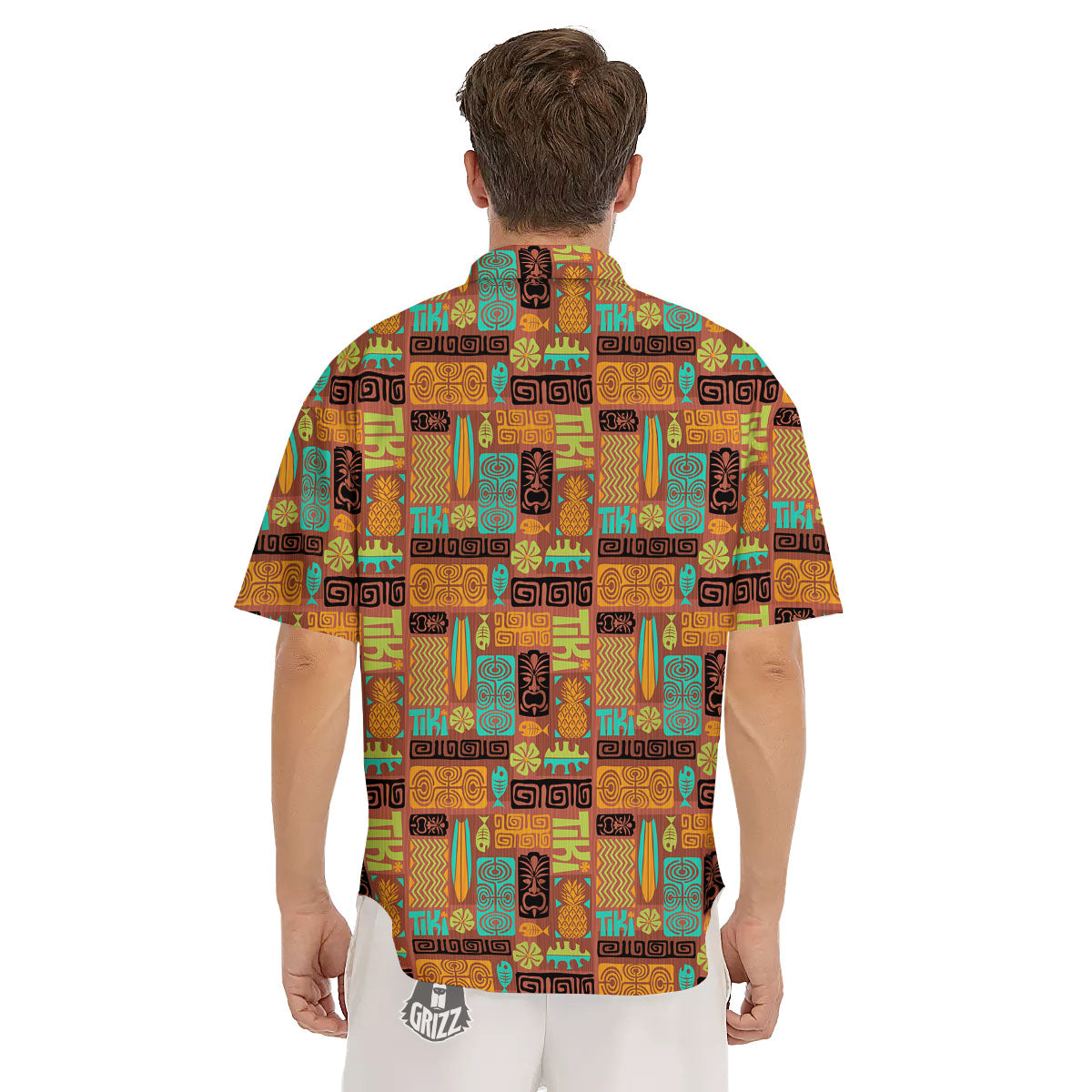 Tiki Ethnic Print Pattern Men's Short Sleeve Shirts-grizzshop