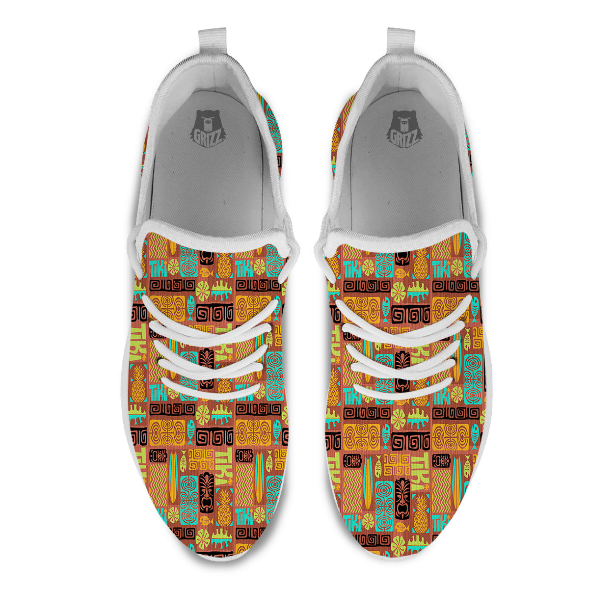 Tiki Ethnic Print Pattern White Athletic Shoes-grizzshop