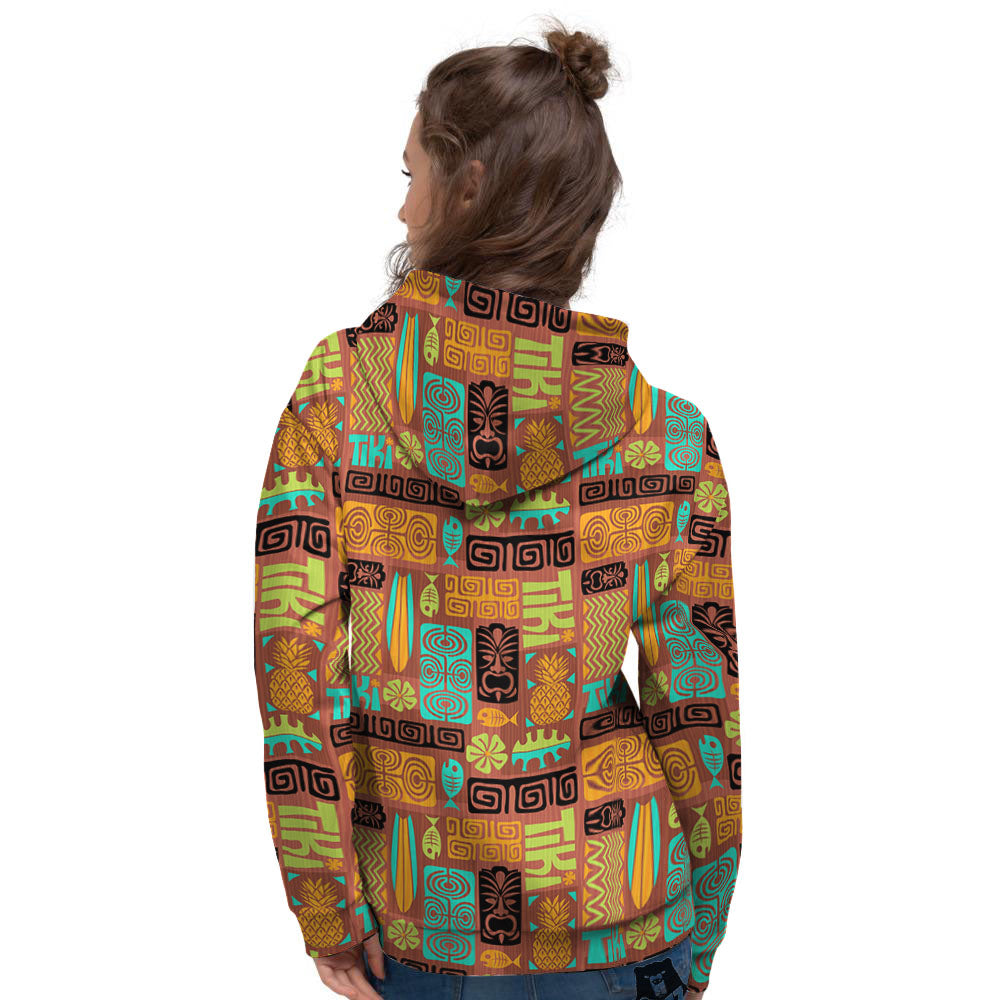 Tiki Ethnic Print Pattern Women's Hoodie-grizzshop