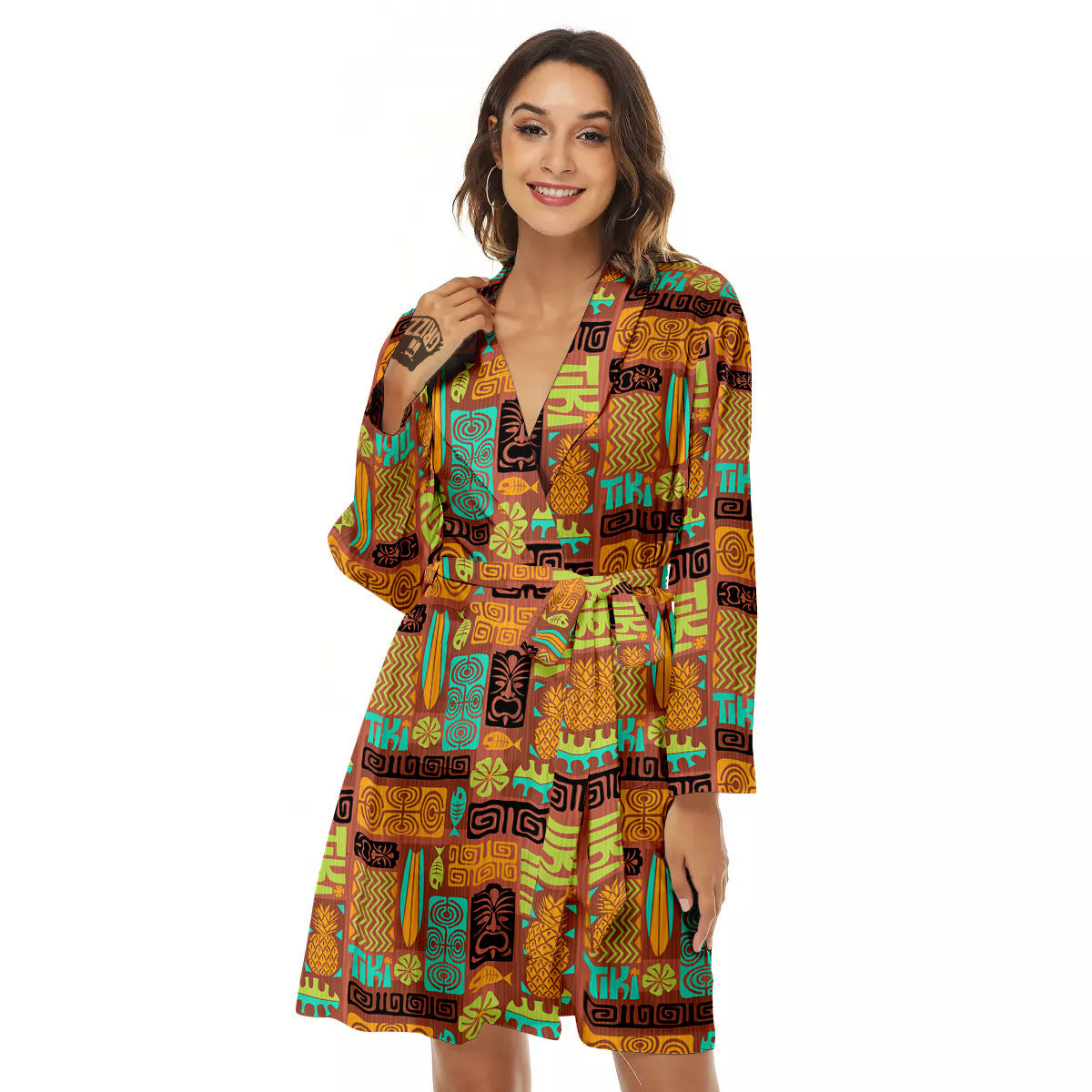 Tiki Ethnic Print Pattern Women's Robe-grizzshop