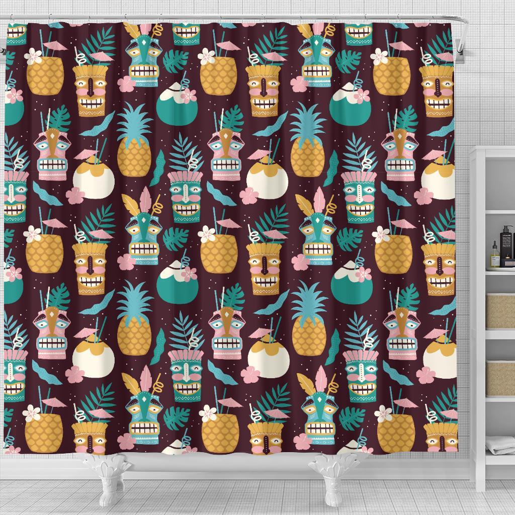Tiki Fruit Pattern Print Bathroom Shower Curtain-grizzshop