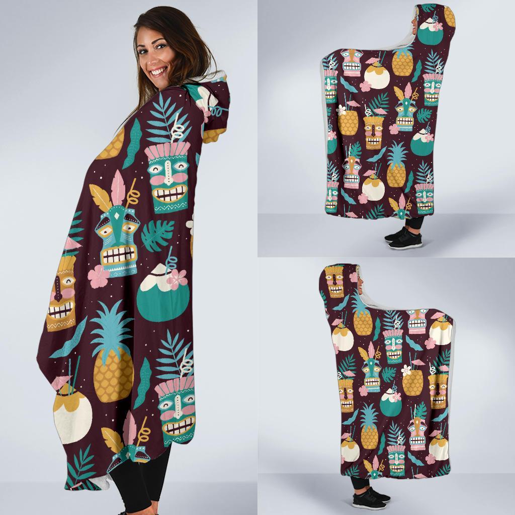 Tiki Fruit Pattern Print Hooded Blanket-grizzshop