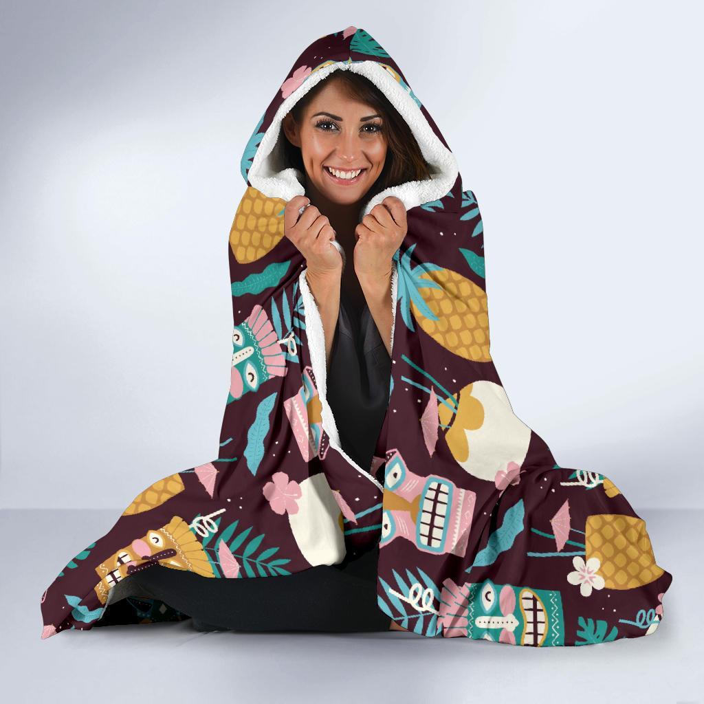 Tiki Fruit Pattern Print Hooded Blanket-grizzshop