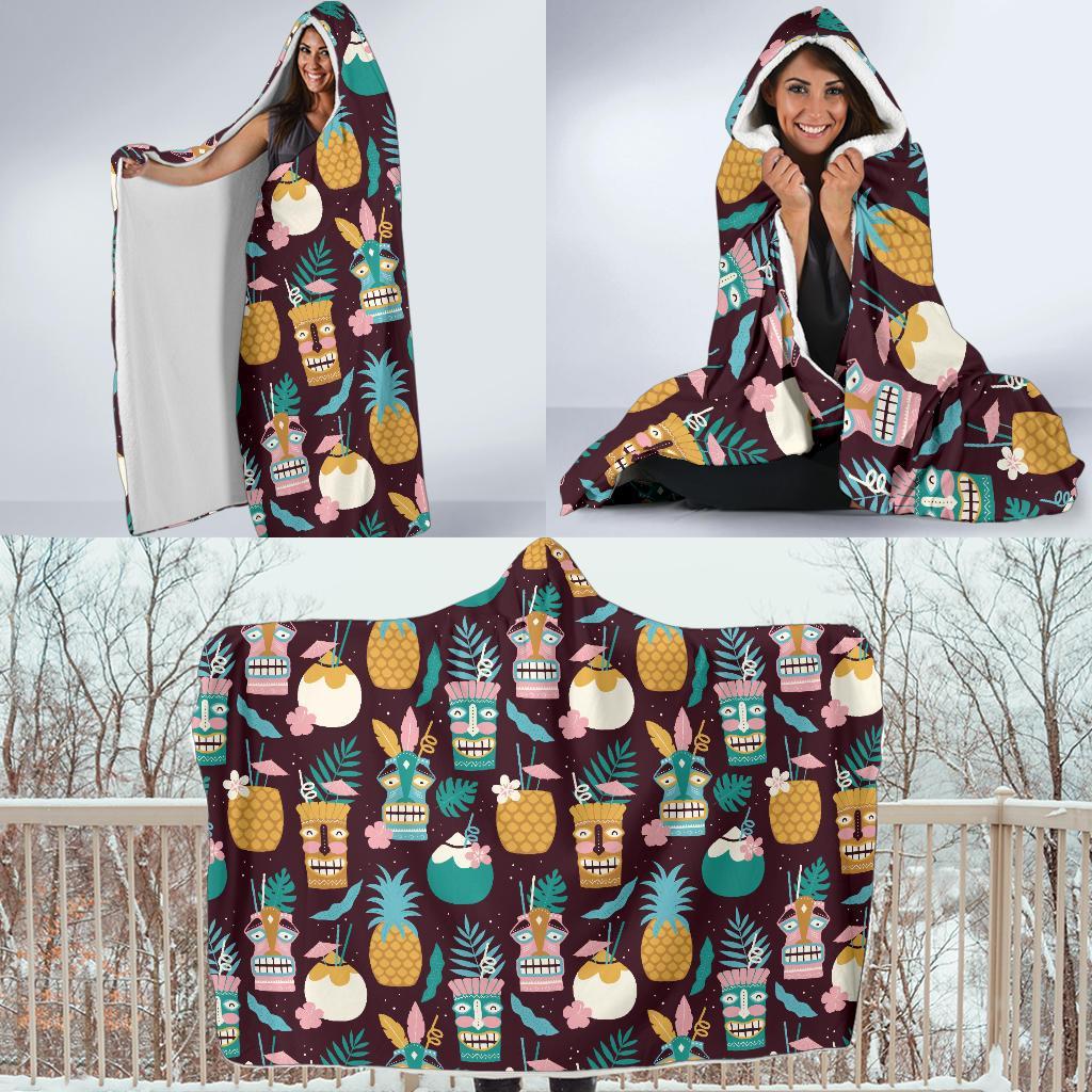 Tiki Fruit Pattern Print Hooded Blanket-grizzshop