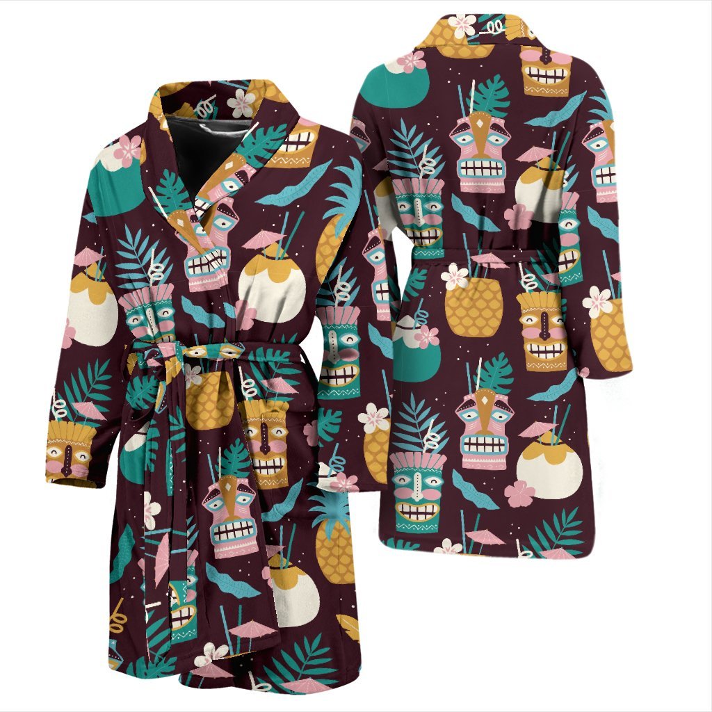 Tiki Fruit Pattern Print Men Long Robe-grizzshop
