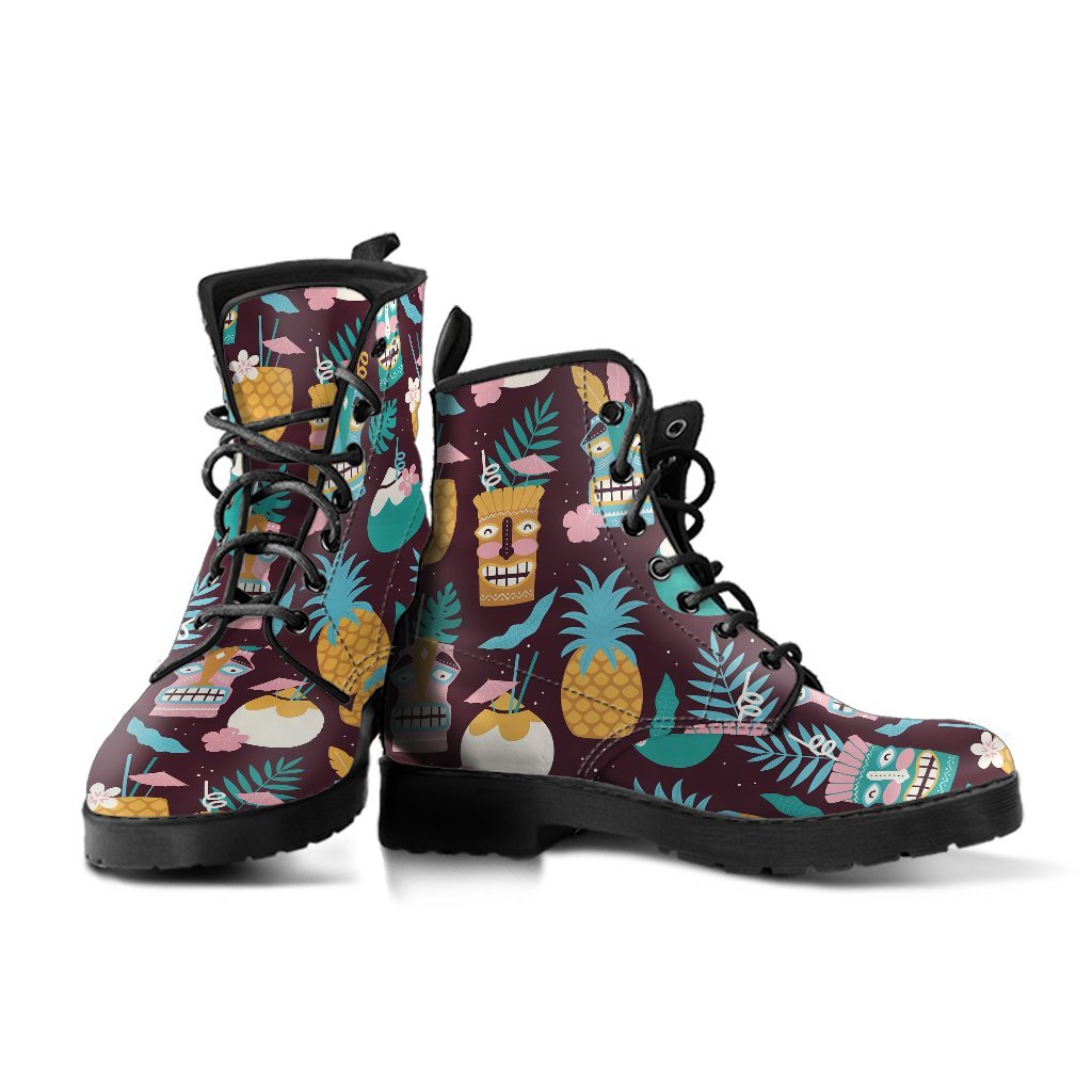 Tiki Fruit Pattern Print Men Women Leather Boots-grizzshop