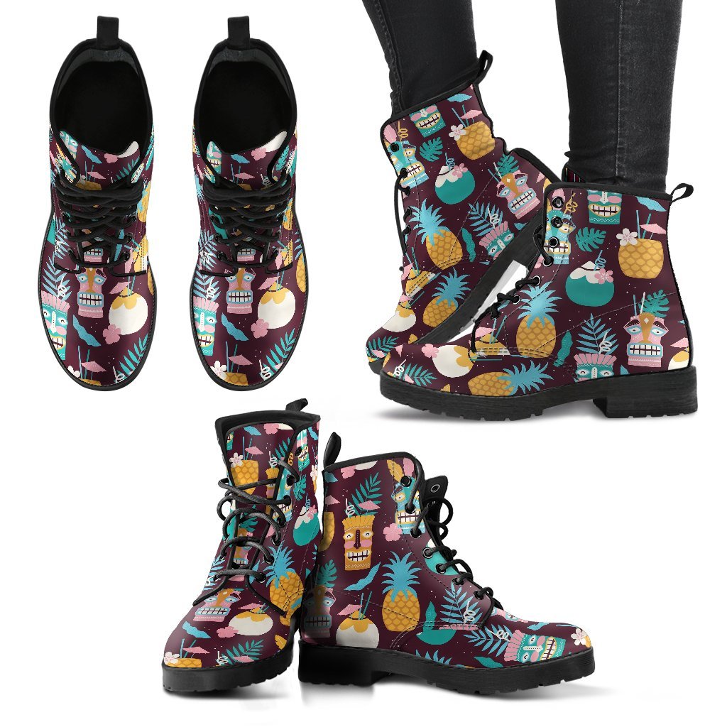 Tiki Fruit Pattern Print Men Women Leather Boots-grizzshop