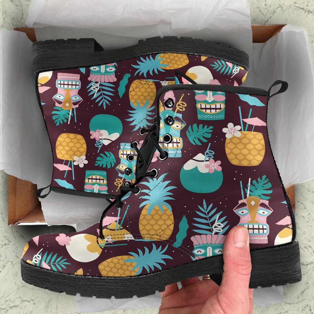 Tiki Fruit Pattern Print Men Women Leather Boots-grizzshop