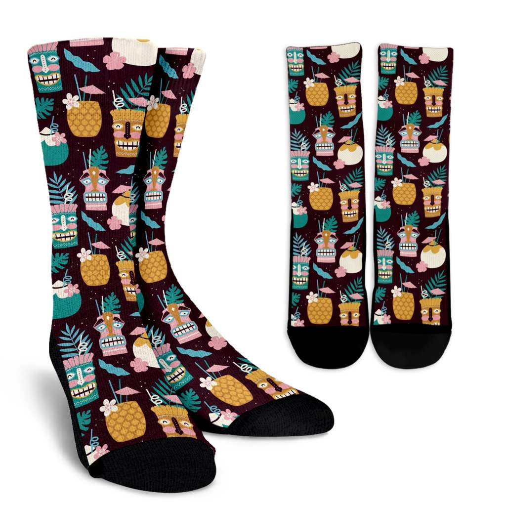 Tiki Fruit Pattern Print Unisex Crew Socks-grizzshop