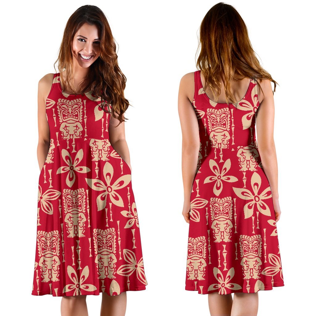Tiki Hawaiian Pattern Print Dress-grizzshop