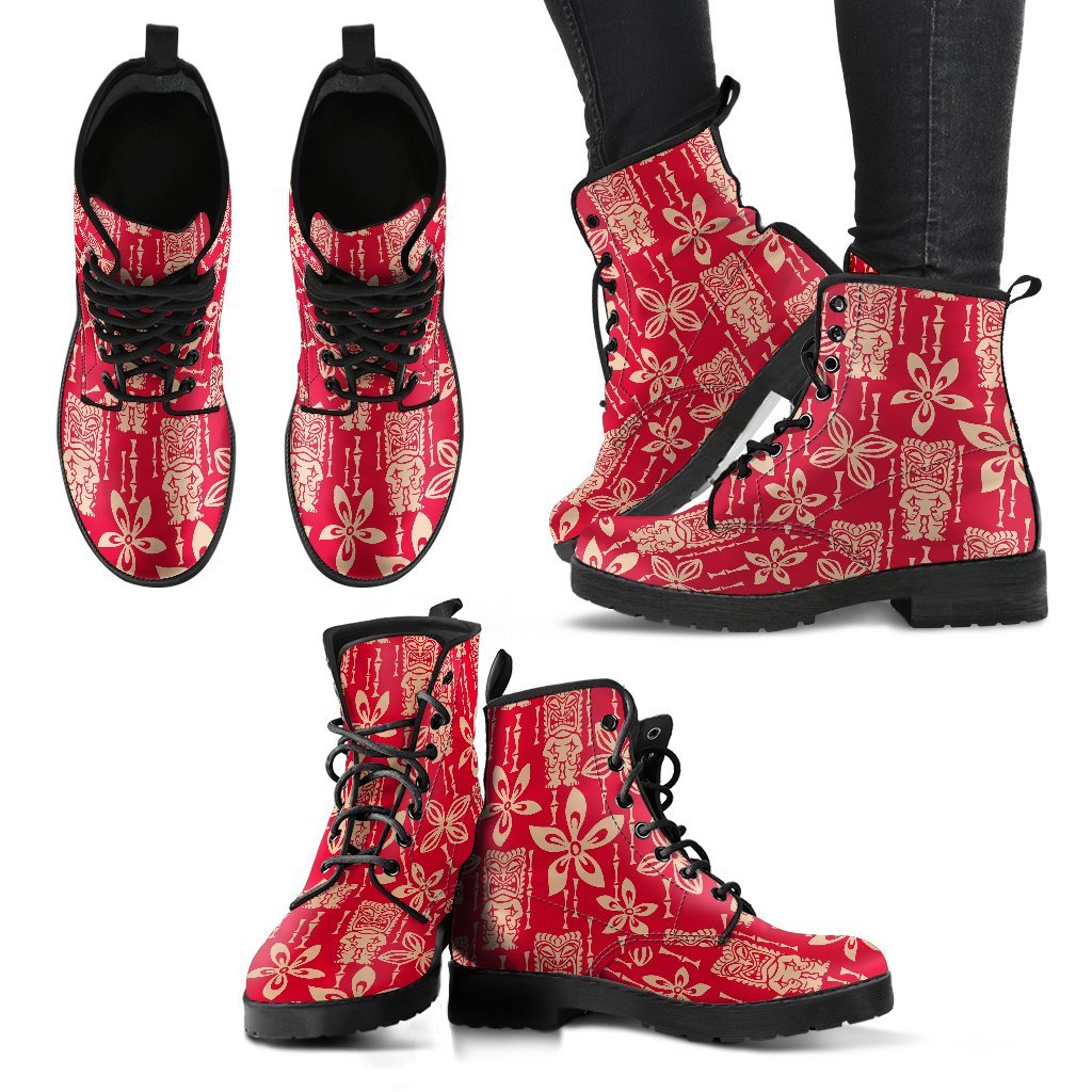 Tiki Hawaiian Pattern Print Men Women Leather Boots-grizzshop