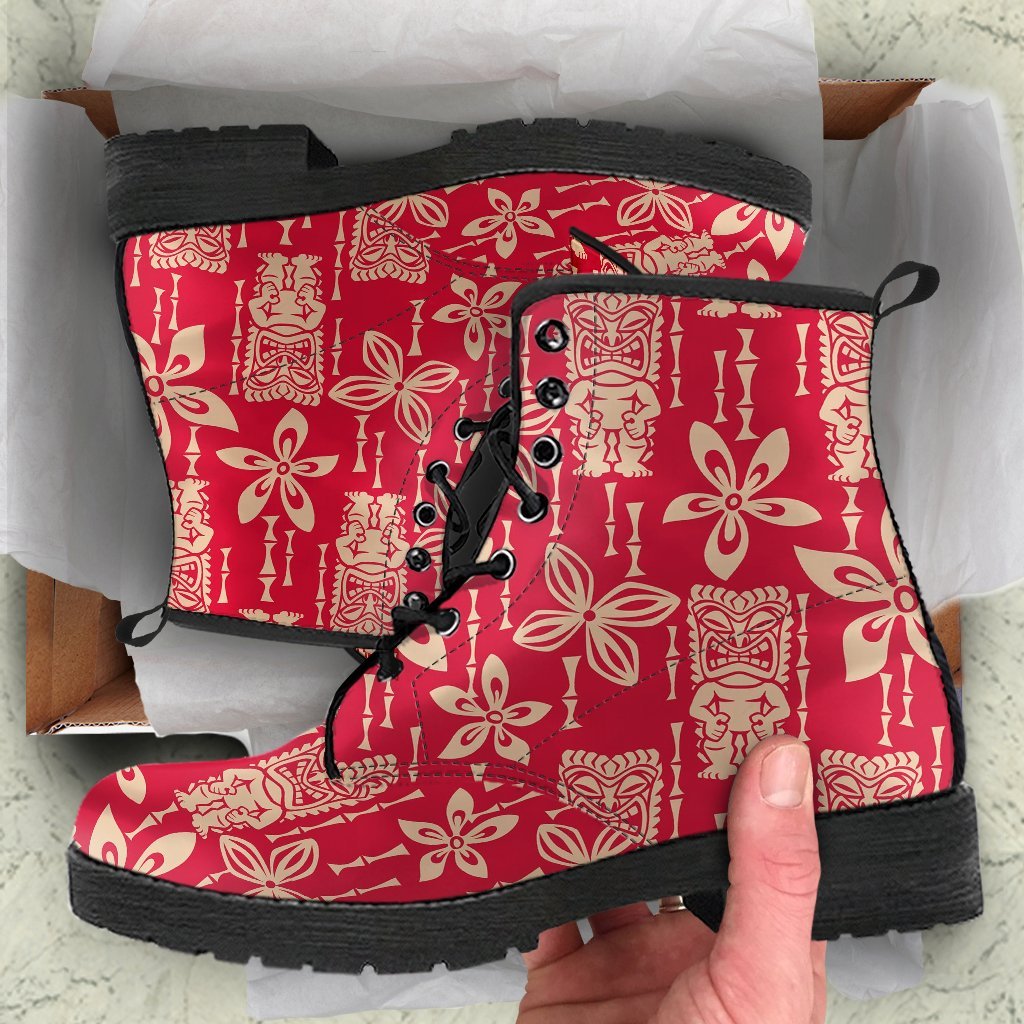 Tiki Hawaiian Pattern Print Men Women Leather Boots-grizzshop