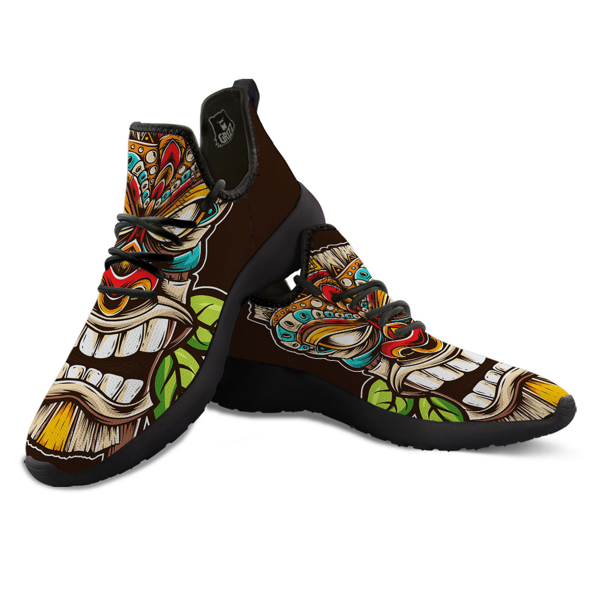 Tiki Hawaiian Print Black Athletic Shoes-grizzshop