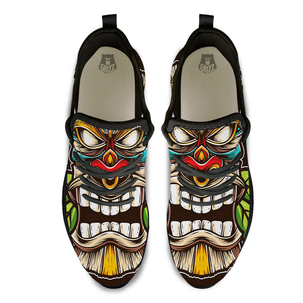 Tiki Hawaiian Print Black Athletic Shoes-grizzshop