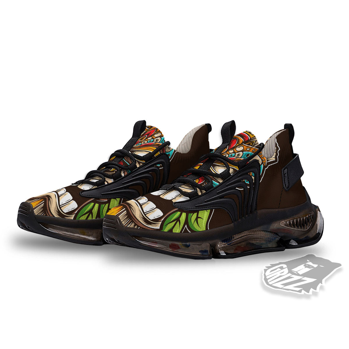 Tiki Hawaiian Print Black Gym Shoes-grizzshop