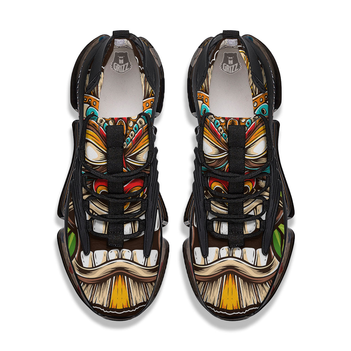 Tiki Hawaiian Print Black Gym Shoes-grizzshop