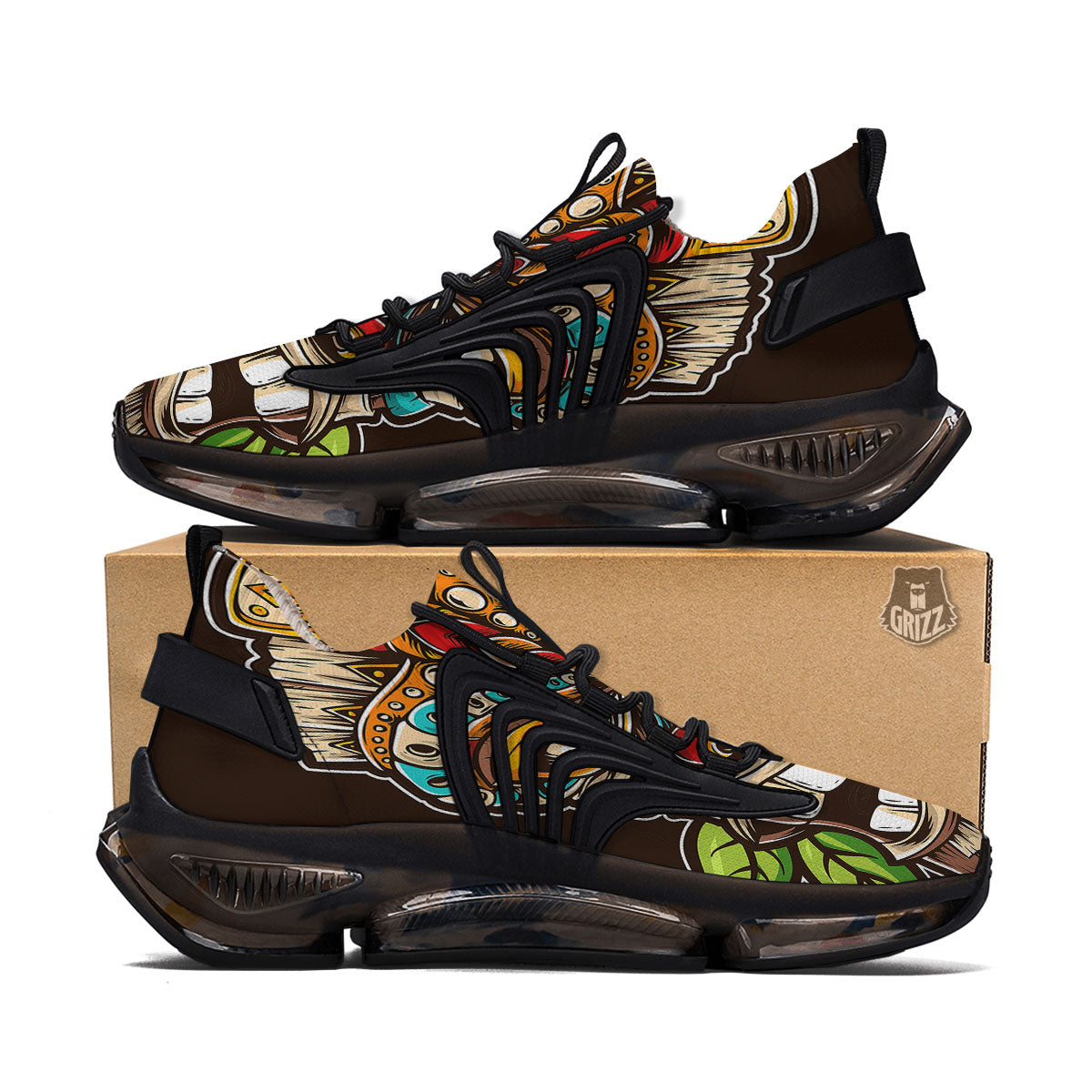 Tiki Hawaiian Print Black Gym Shoes-grizzshop