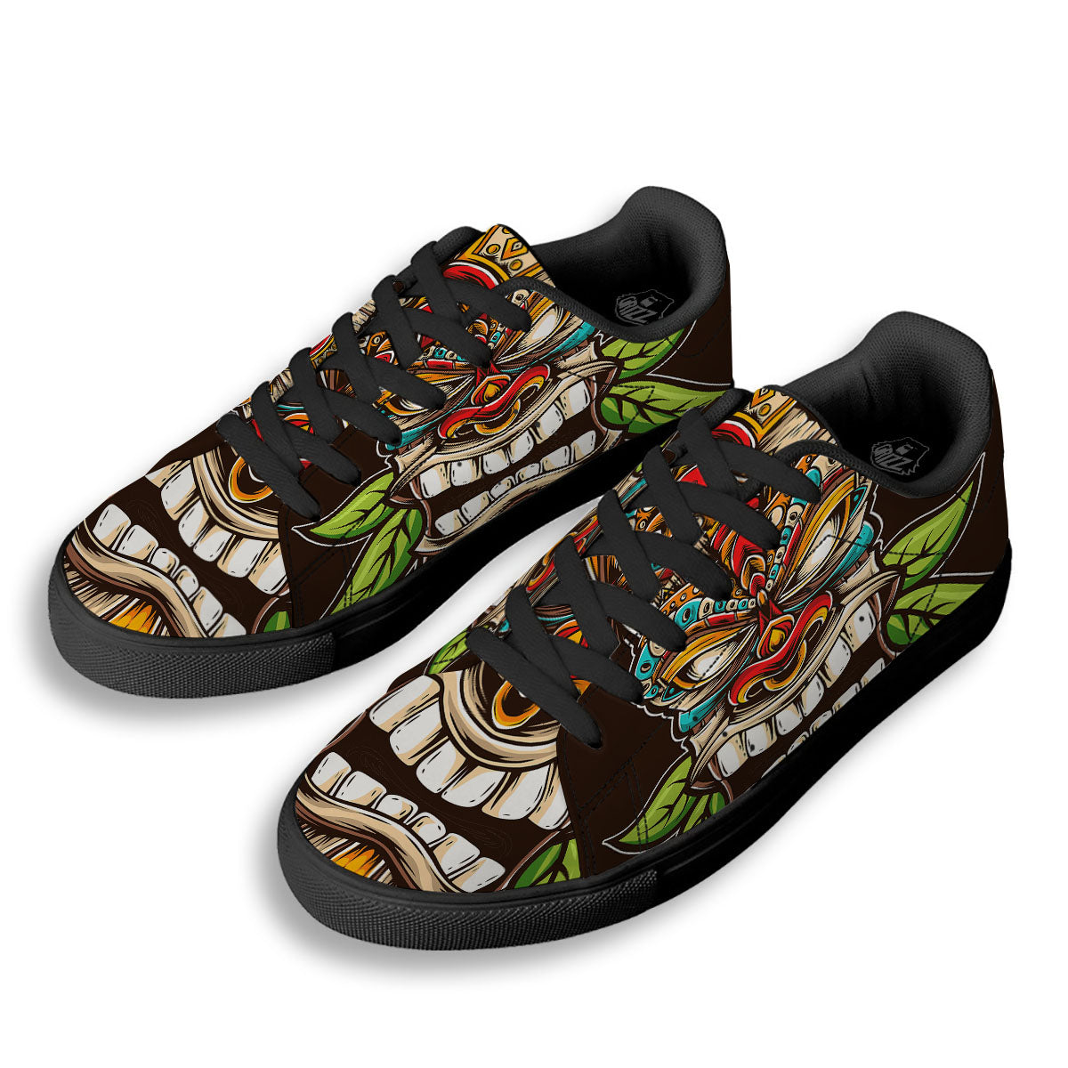 Tiki Hawaiian Print Black Low Top Sneakers-grizzshop