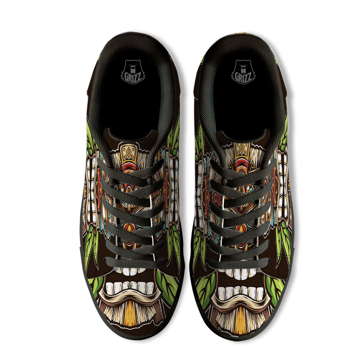 Tiki Hawaiian Print Black Low Top Sneakers-grizzshop