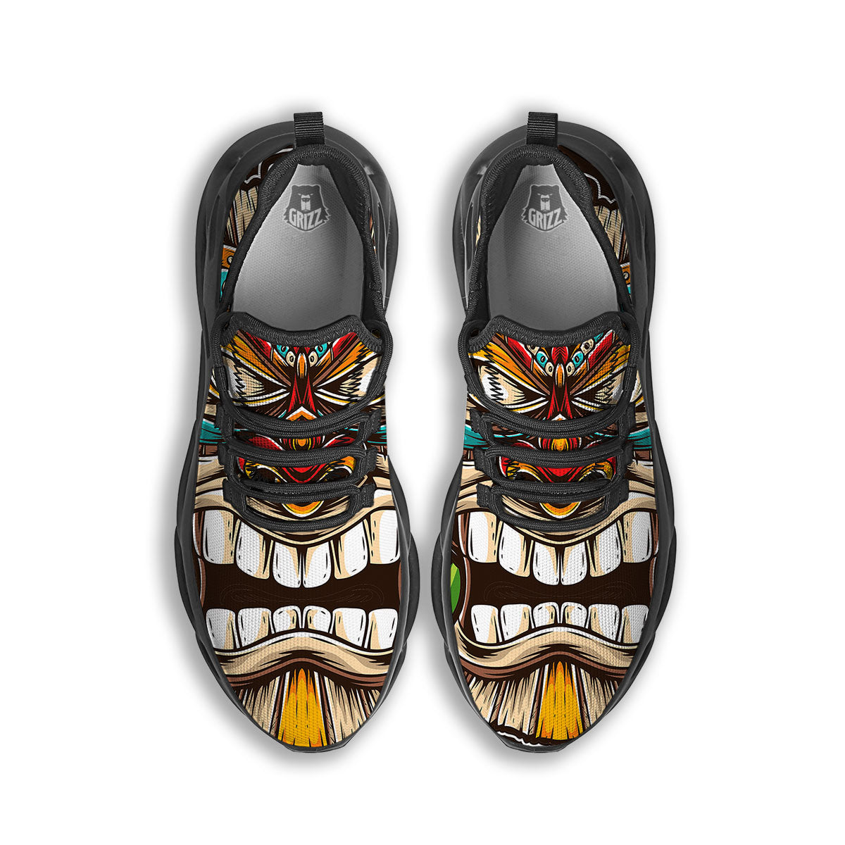 Tiki Hawaiian Print Black Running Shoes-grizzshop