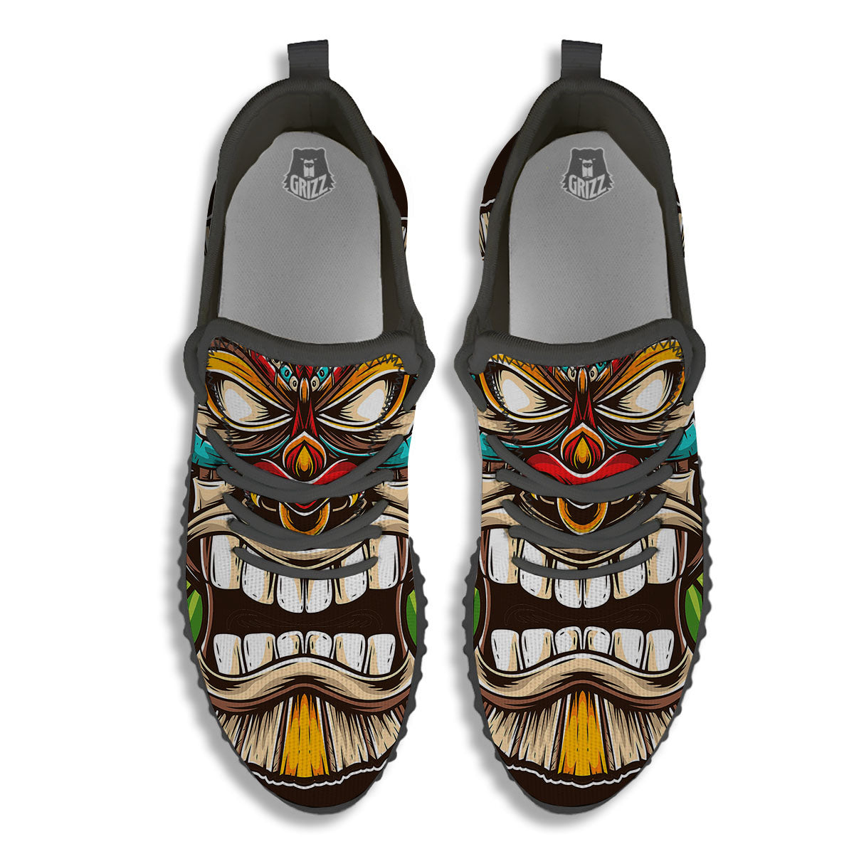 Tiki Hawaiian Print Black Walking Shoes-grizzshop