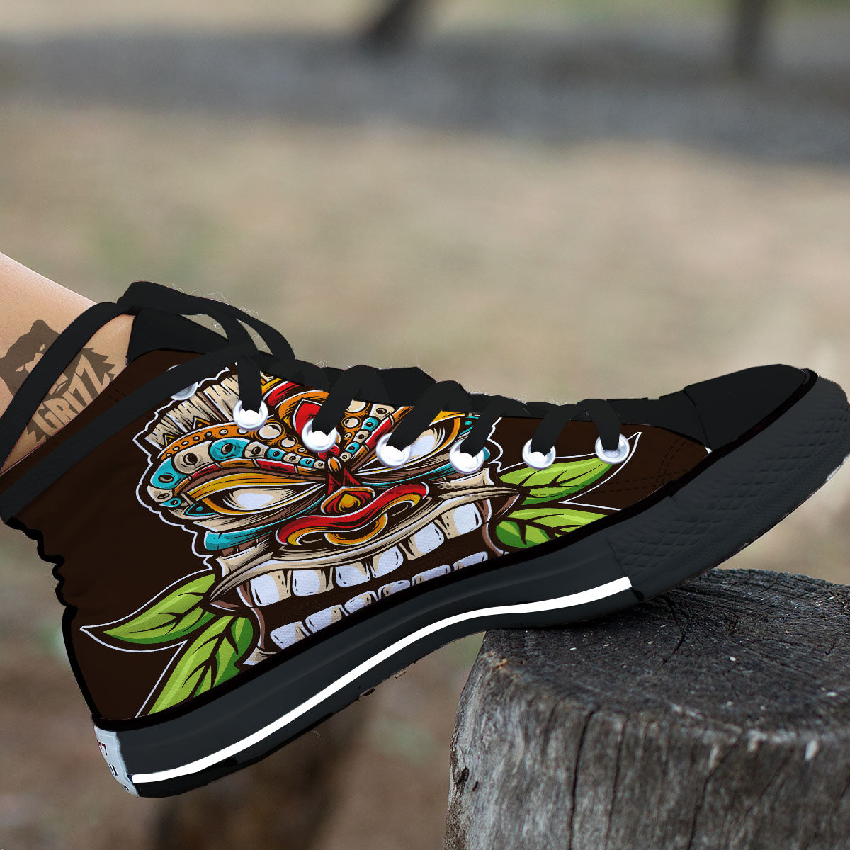 Tiki Hawaiian Print High Top Shoes-grizzshop