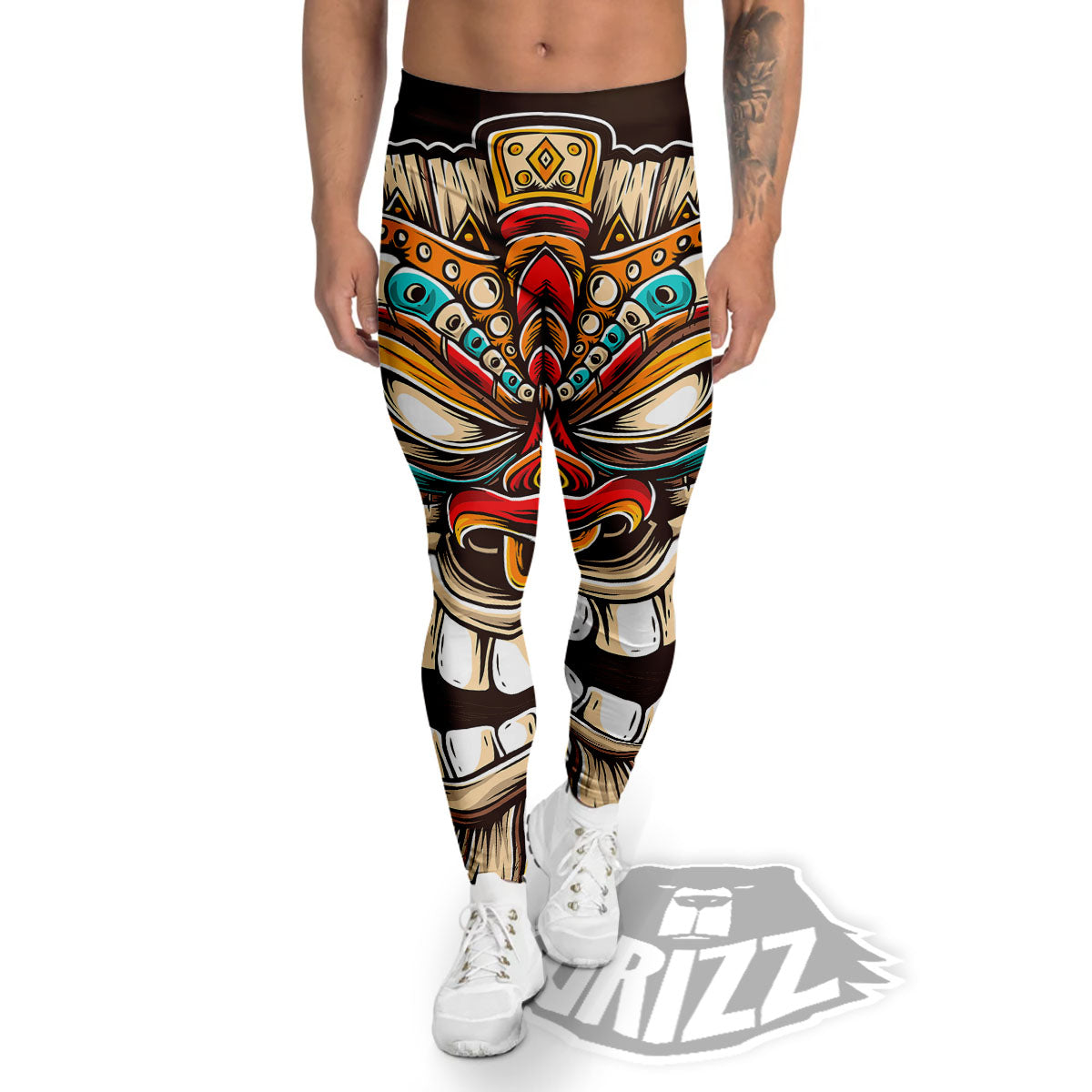 Tiki Hawaiian Print Men's Leggings-grizzshop