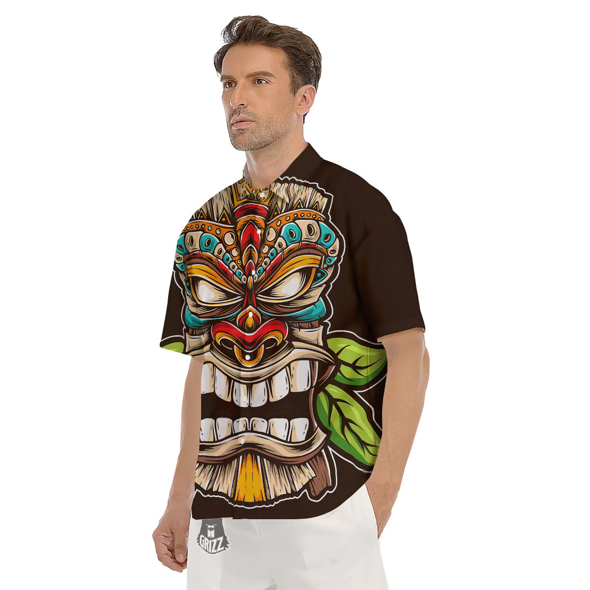 Tiki Hawaiian Print Men's Short Sleeve Shirts-grizzshop