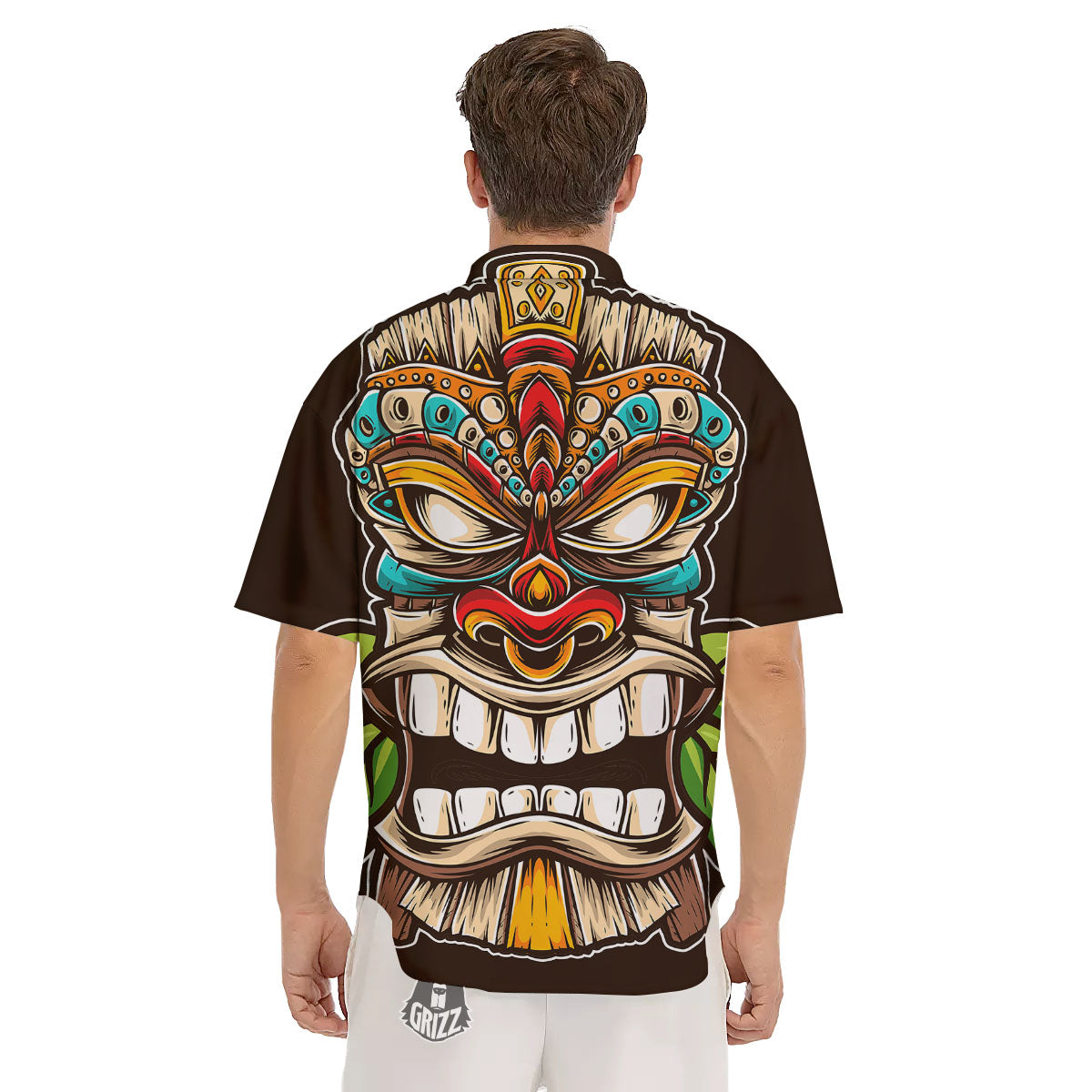 Tiki Hawaiian Print Men's Short Sleeve Shirts-grizzshop