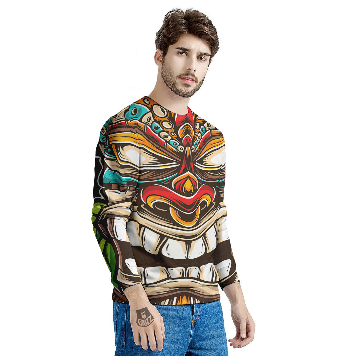 Tiki Hawaiian Print Men's Sweatshirt-grizzshop