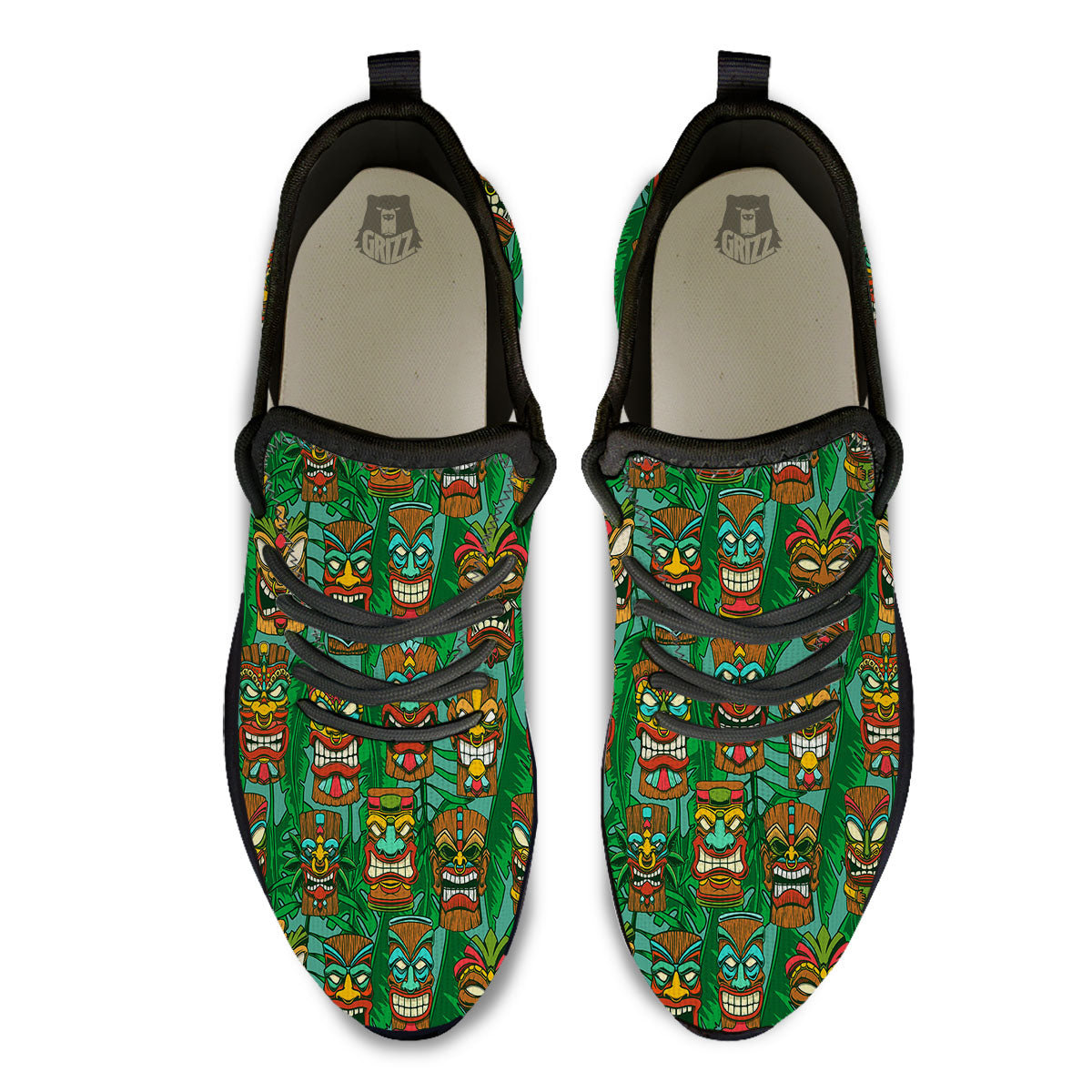 Tiki Hawaiian Print Pattern Black Athletic Shoes-grizzshop