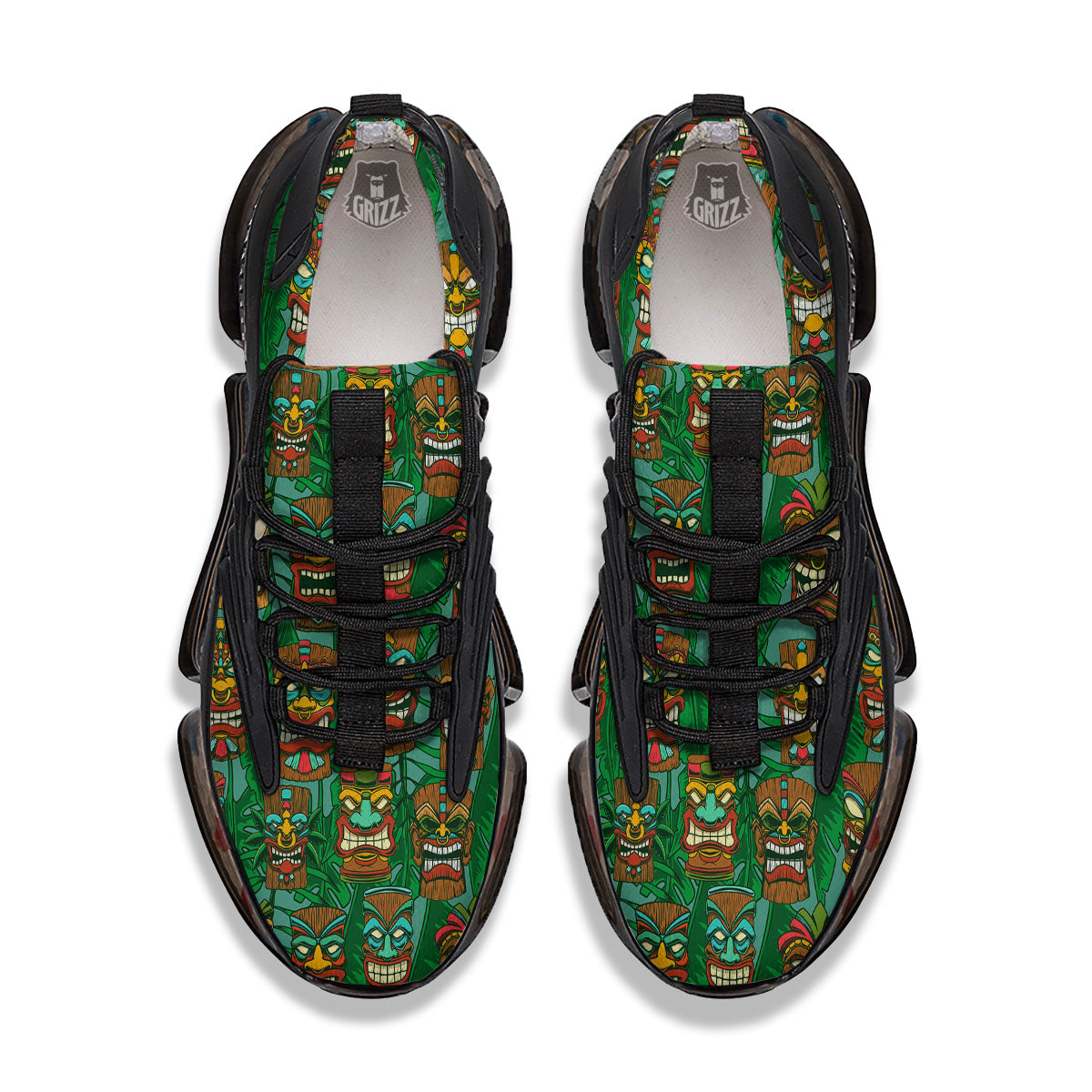 Tiki Hawaiian Print Pattern Black Gym Shoes-grizzshop