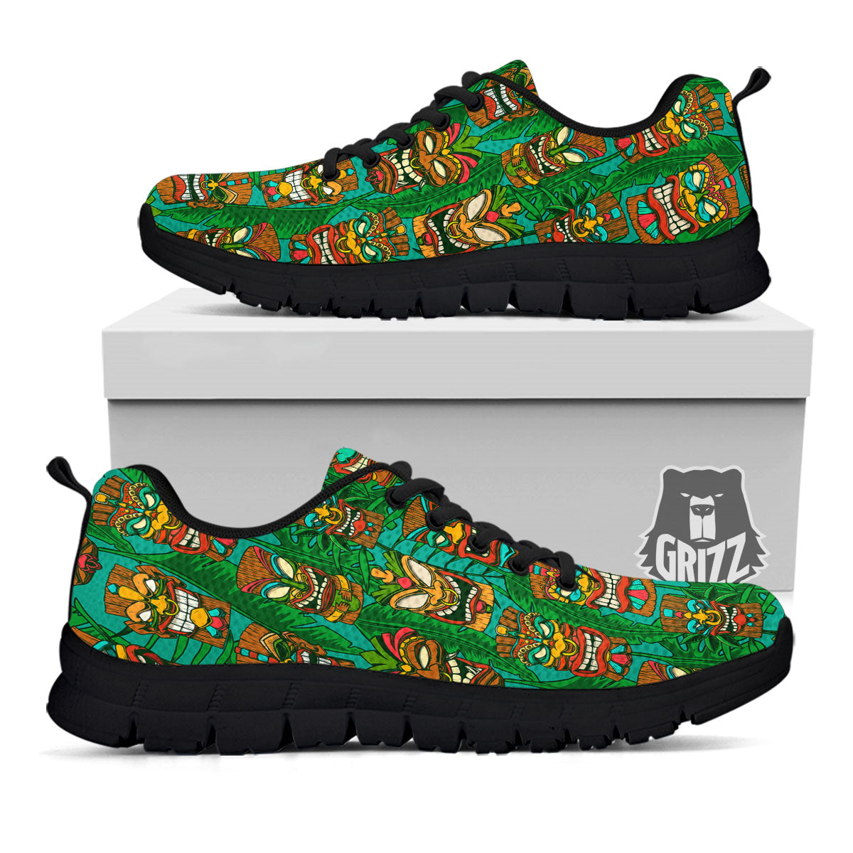Tiki Hawaiian Print Pattern Black Sneaker-grizzshop