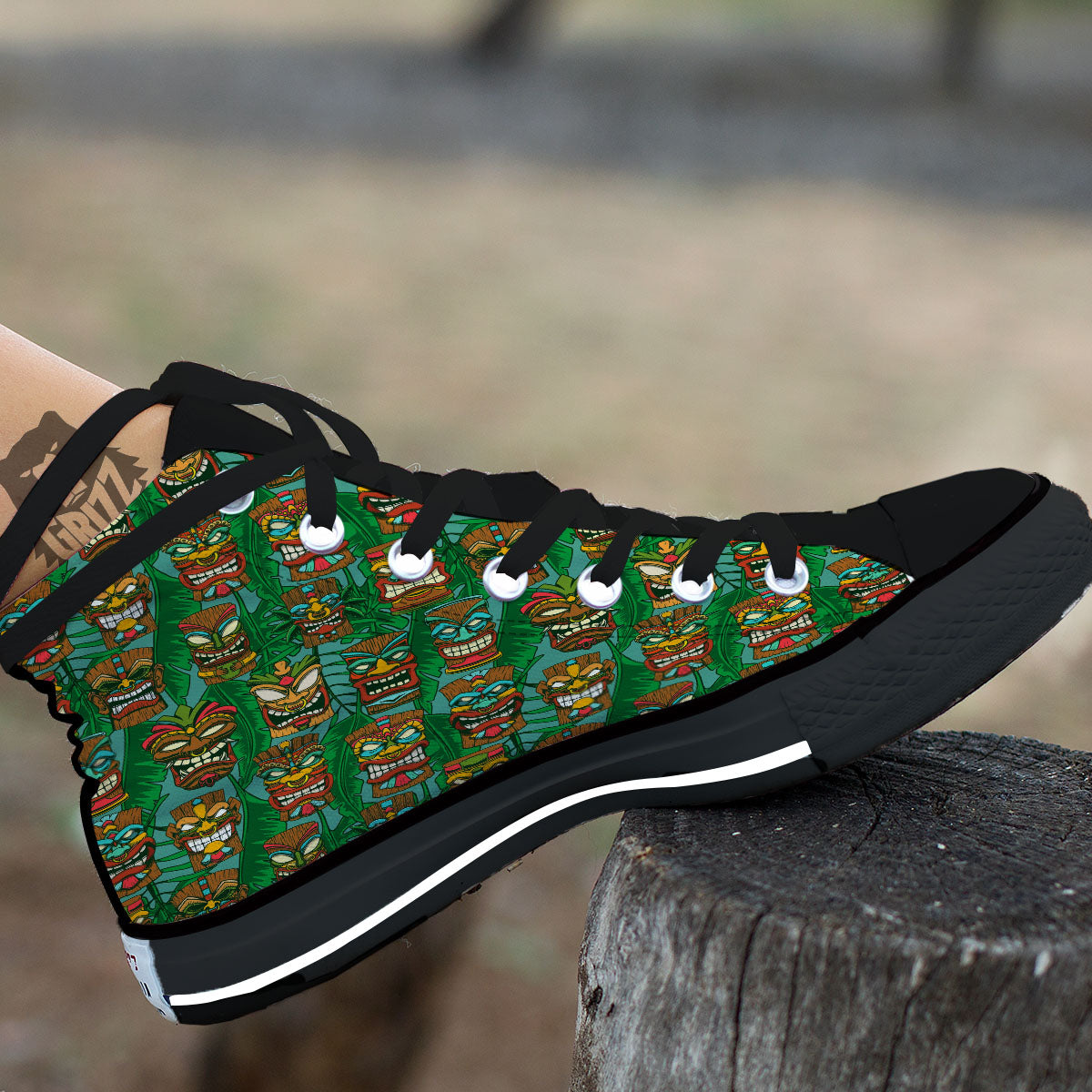 Tiki Hawaiian Print Pattern High Top Shoes-grizzshop